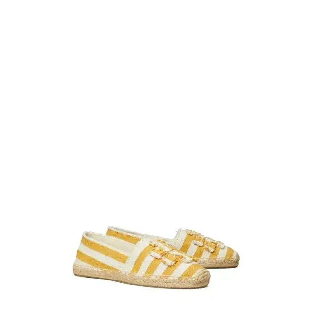 TORY BURCH IN CITRUS STRIPED ESPADRILLE FRAYED CANVAS FLATS US SIZE 9M NEW